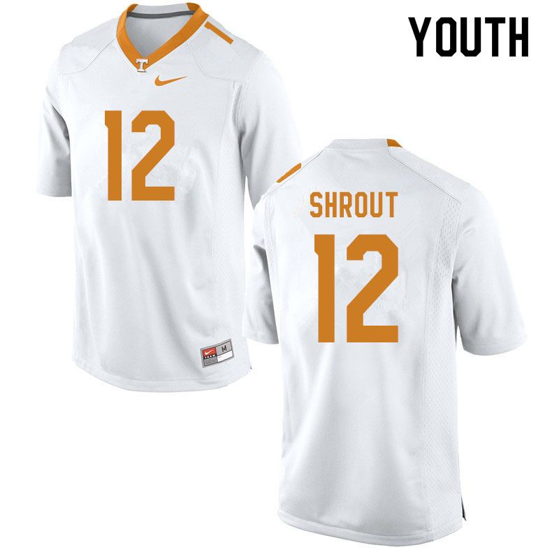 Youth #12 J.T. Shrout Tennessee Volunteers College Football Jerseys Sale-White - Click Image to Close